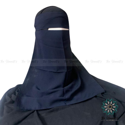 Long Single Layer Niqab - Navy