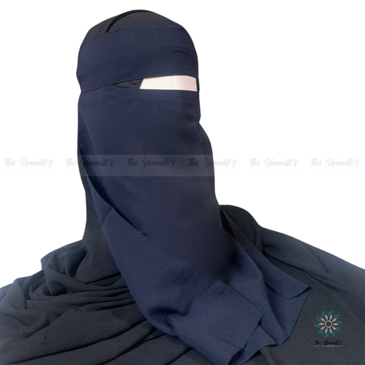 Long Single Layer Niqab (No Pinch) - Navy