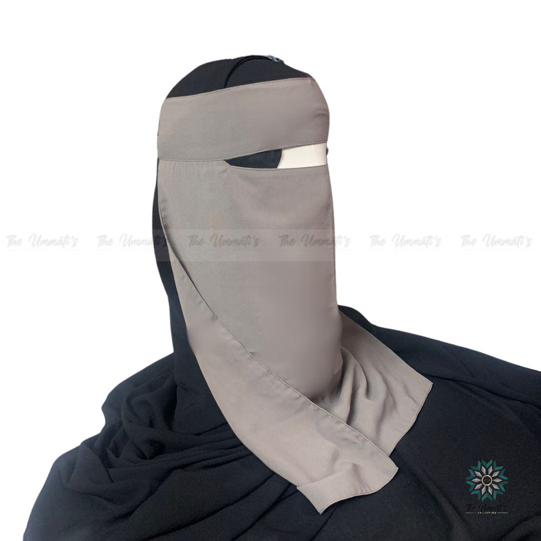 Long Single Layer Niqab (No Pinch) - Gray