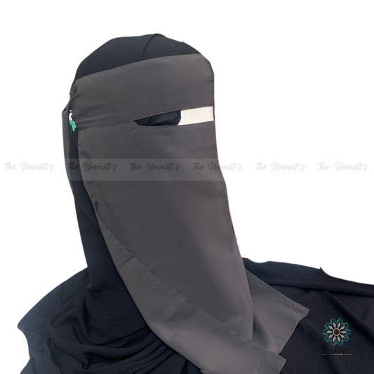 Long Single Layer Niqab (No Pinch) - Charcoal