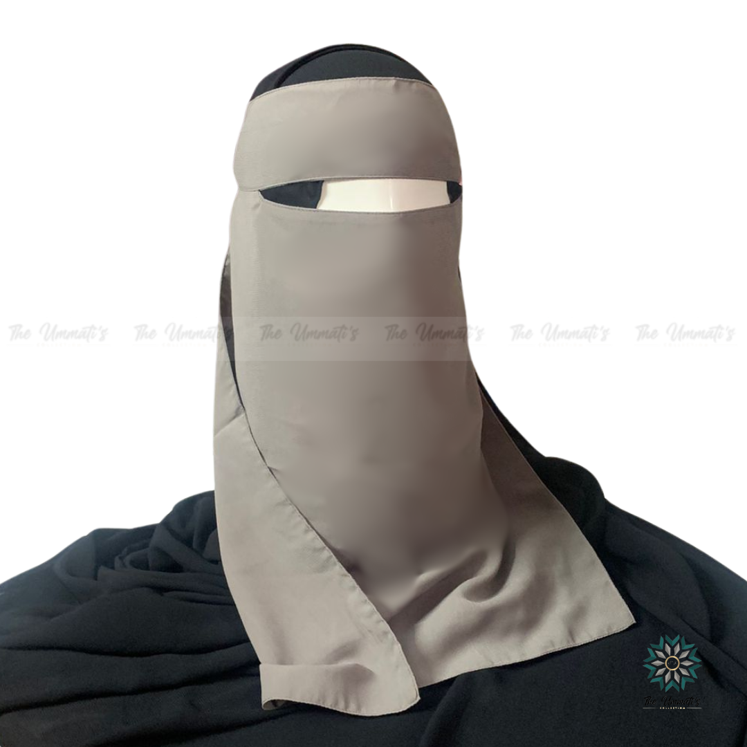 Long Single Layer Niqab (No Pinch) - Gray