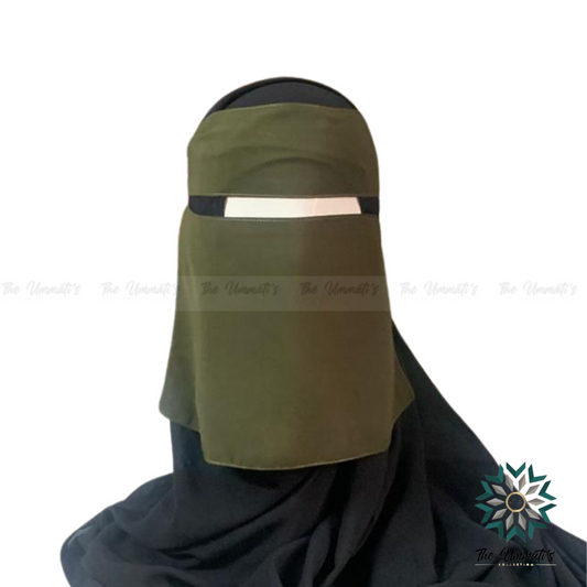 Short Elastic pull down Single Layer Niqab  - Olive