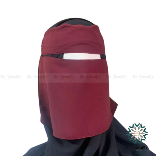 Short Elastic pull down Single Layer Niqab  - Burgundy