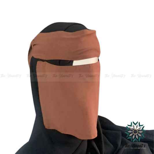 Short Elastic pull down Single Layer Niqab  - Mocha