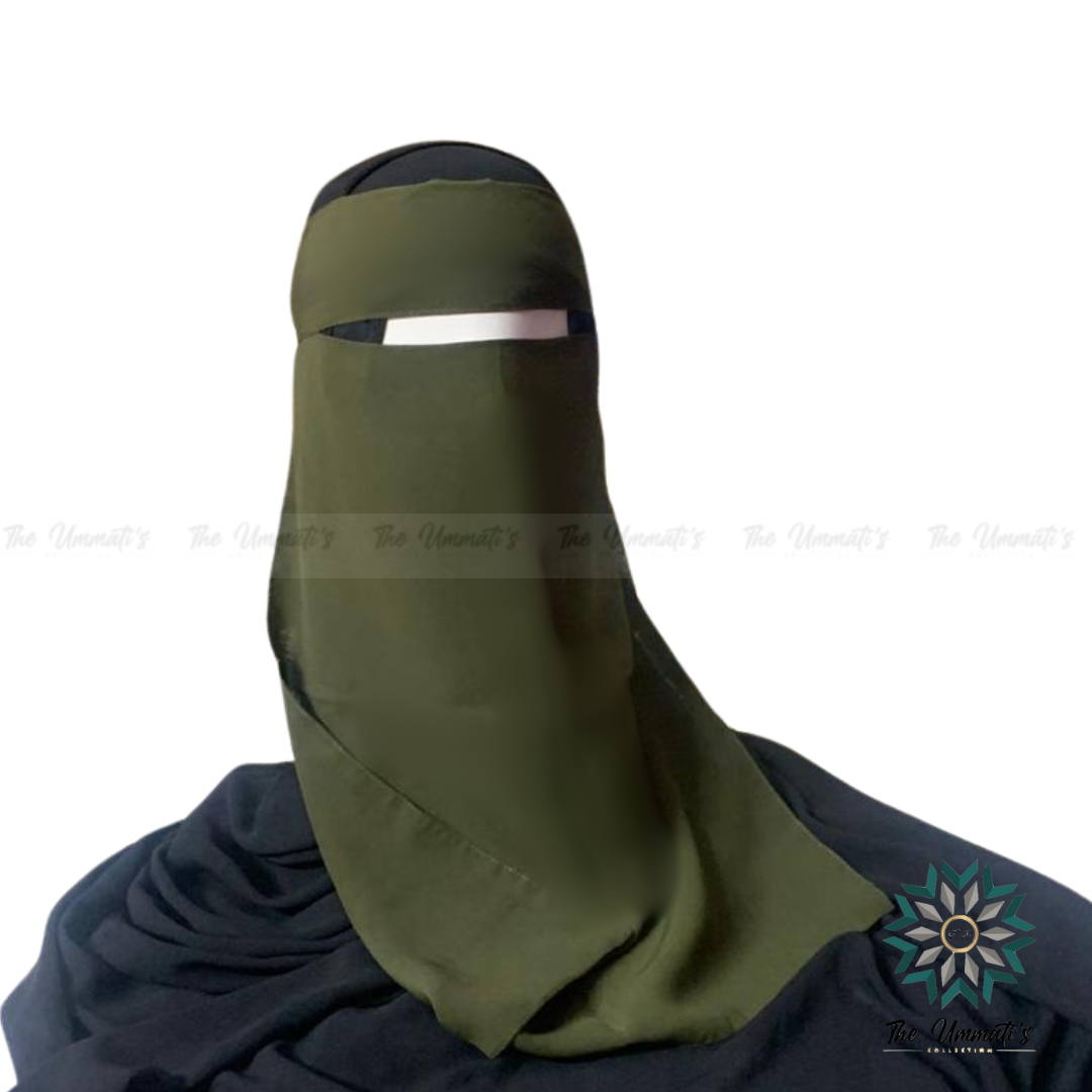 Long Single Layer Niqab - Olive