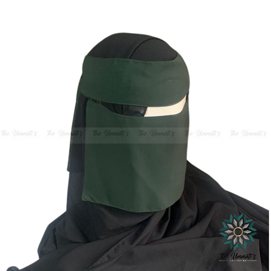 Short Elastic pull down Single Layer Niqab  - Green