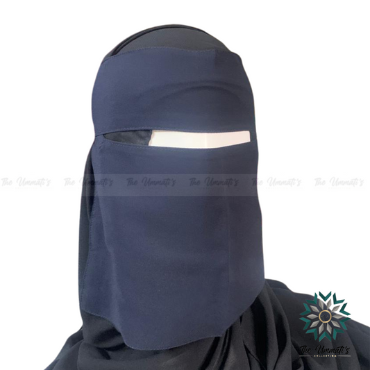 Short Single Layer Niqab (No Pinch) - Navy