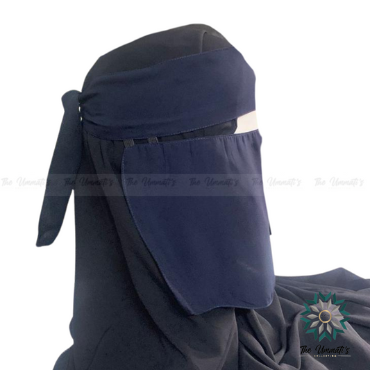 Short Elastic pull down Single Layer Niqab  - Navy